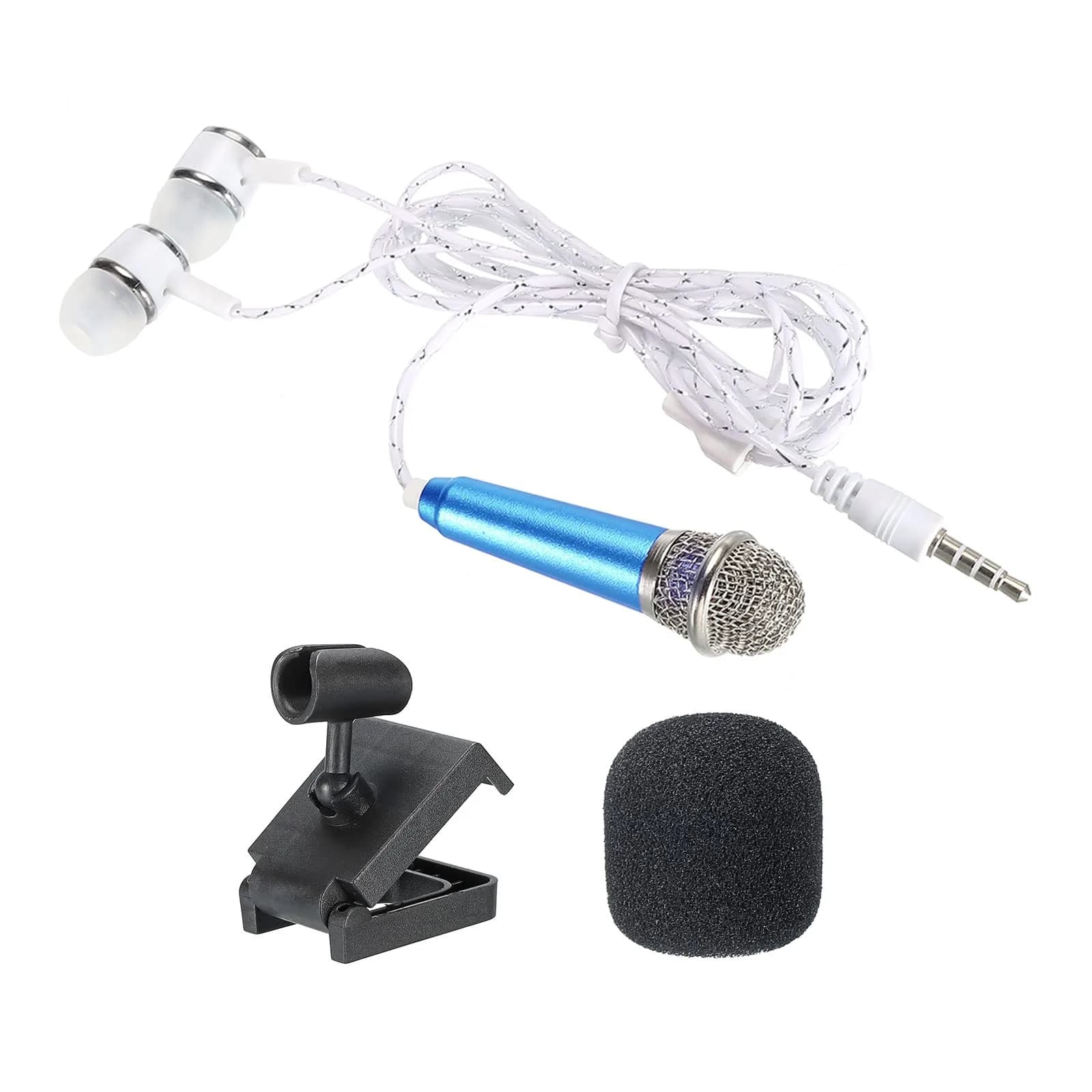 PATIKIL Mini Microphone Portable Vocal Microphone Blue for Voice Recording and Singing with Earphone, Mic Stand and Cover Pack of 1 | Omnidirectional, 3.5mm Jack
