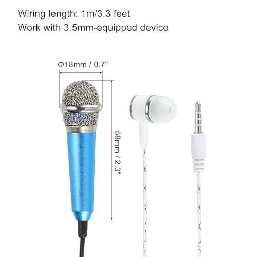 PATIKIL Mini Microphone Portable Vocal Microphone Blue for Voice Recording and Singing with Earphone, Mic Stand and Cover Pack of 1 | Omnidirectional, 3.5mm Jack thumbnail 2
