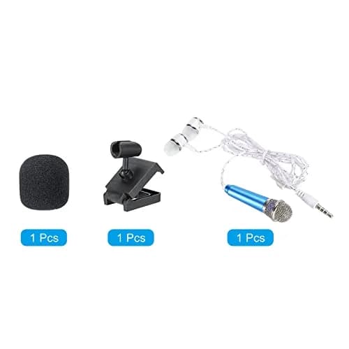 PATIKIL Mini Microphone Portable Vocal Microphone Blue for Voice Recording and Singing with Earphone, Mic Stand and Cover Pack of 1 | Omnidirectional, 3.5mm Jack thumbnail 3