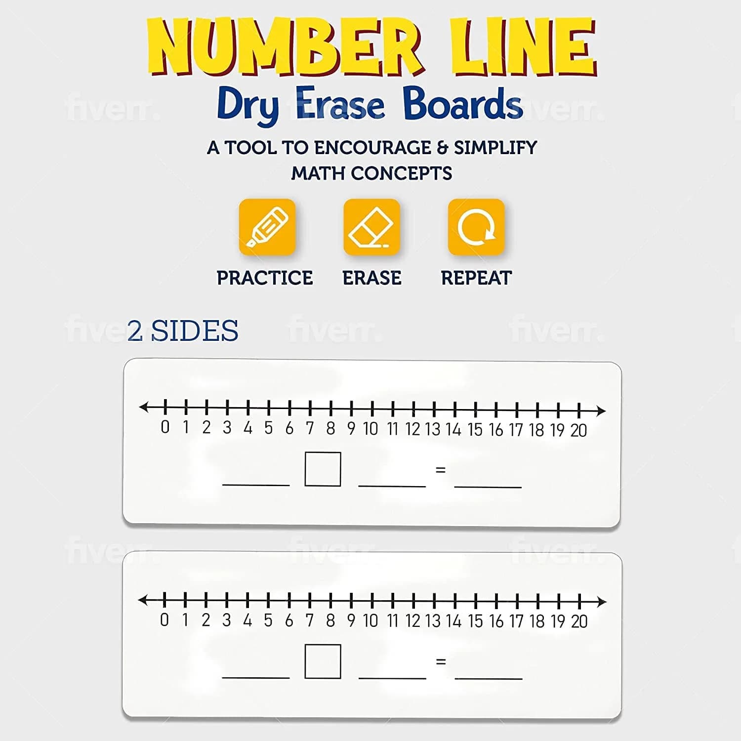 Scribbledo Dry Erase Number Line Board 12x4 Inches (30.5x10.2 cm) 2 Pack | Math Practice for Grades 1-3 - view 5