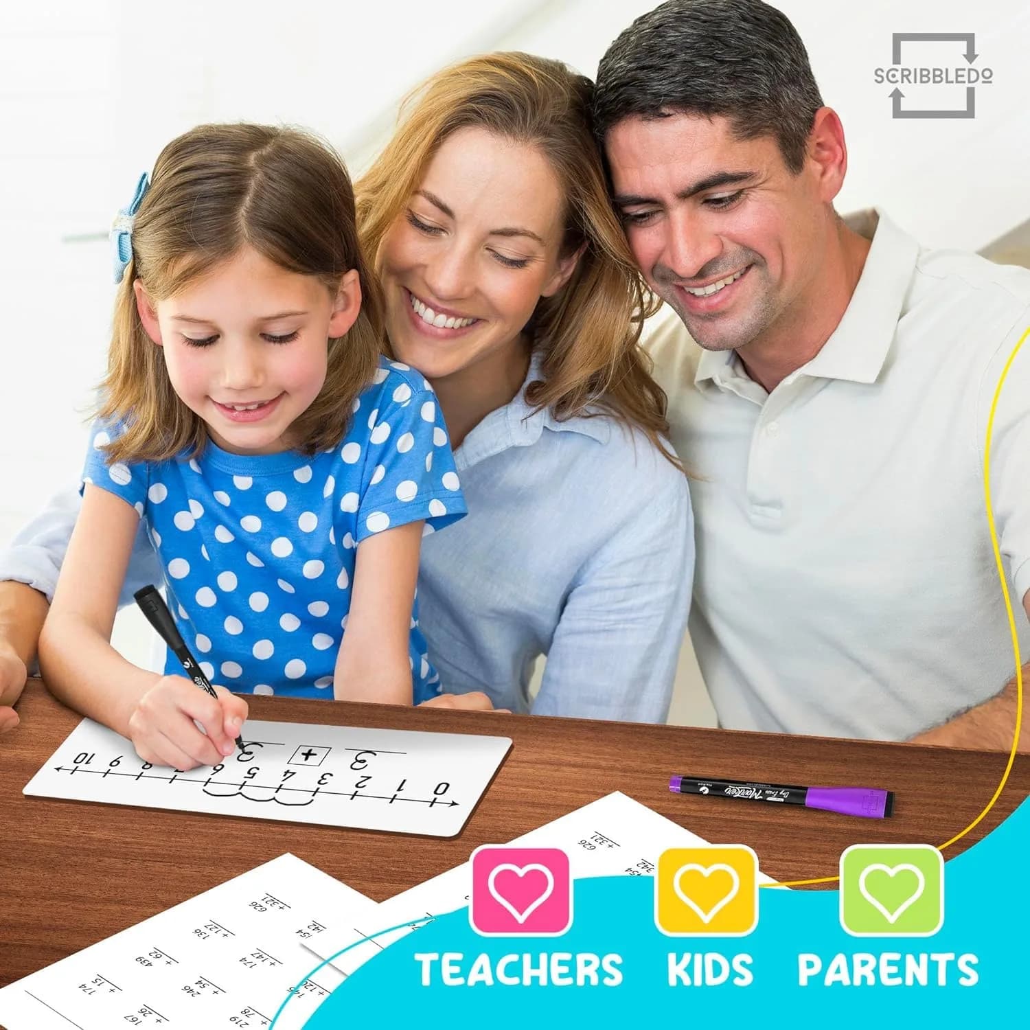 Scribbledo Dry Erase Number Line Board 12x4 Inches (30.5x10.2 cm) 2 Pack | Math Practice for Grades 1-3 - view 7