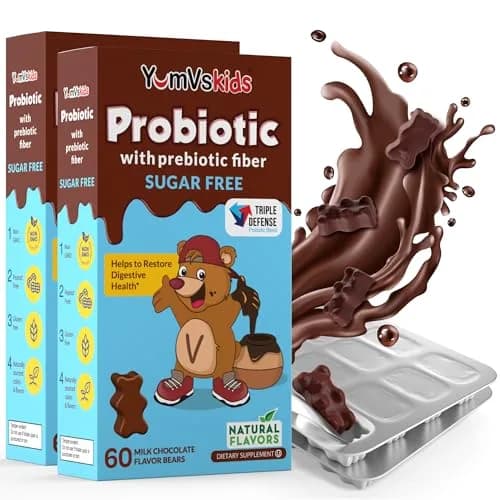 YUM-V'S Kids Probiotic Chocolate Bears 60 Count | 1 Billion CFU, Gluten-Free, Kosher & Halal (120g) thumbnail 1