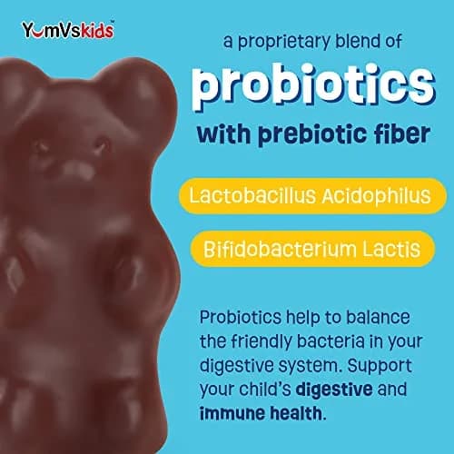YUM-V'S Kids Probiotic Chocolate Bears 60 Count | 1 Billion CFU, Gluten-Free, Kosher & Halal (120g) thumbnail 3
