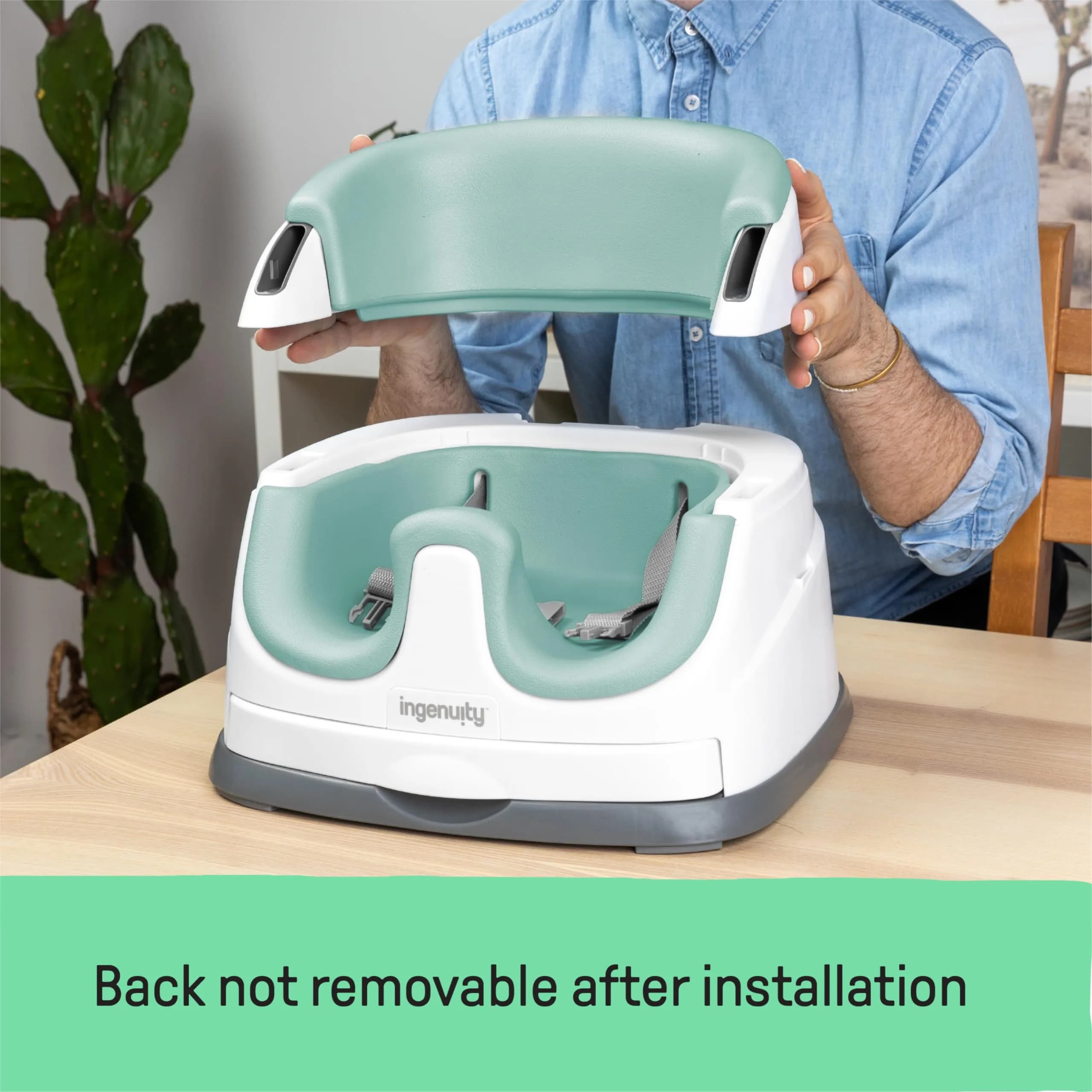 Ingenuity Baby Base 2-in-1 Booster Feeding and Floor Seat with Self-Storing Tray - Mist | 43.8cm x 29.9cm x 38.7cm - view 4