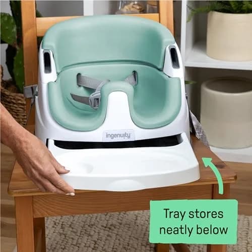 Ingenuity Baby Base 2-in-1 Booster Feeding and Floor Seat with Self-Storing Tray - Mist | 43.8cm x 29.9cm x 38.7cm thumbnail 5