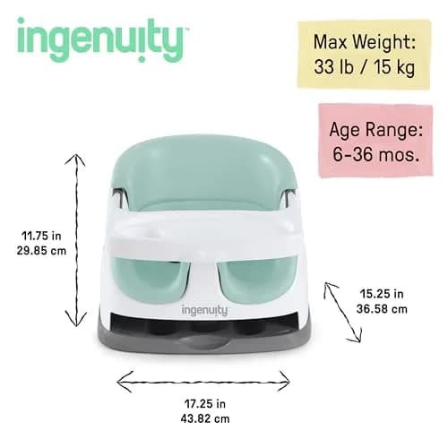 Ingenuity Baby Base 2-in-1 Booster Feeding and Floor Seat with Self-Storing Tray - Mist | 43.8cm x 29.9cm x 38.7cm thumbnail 6