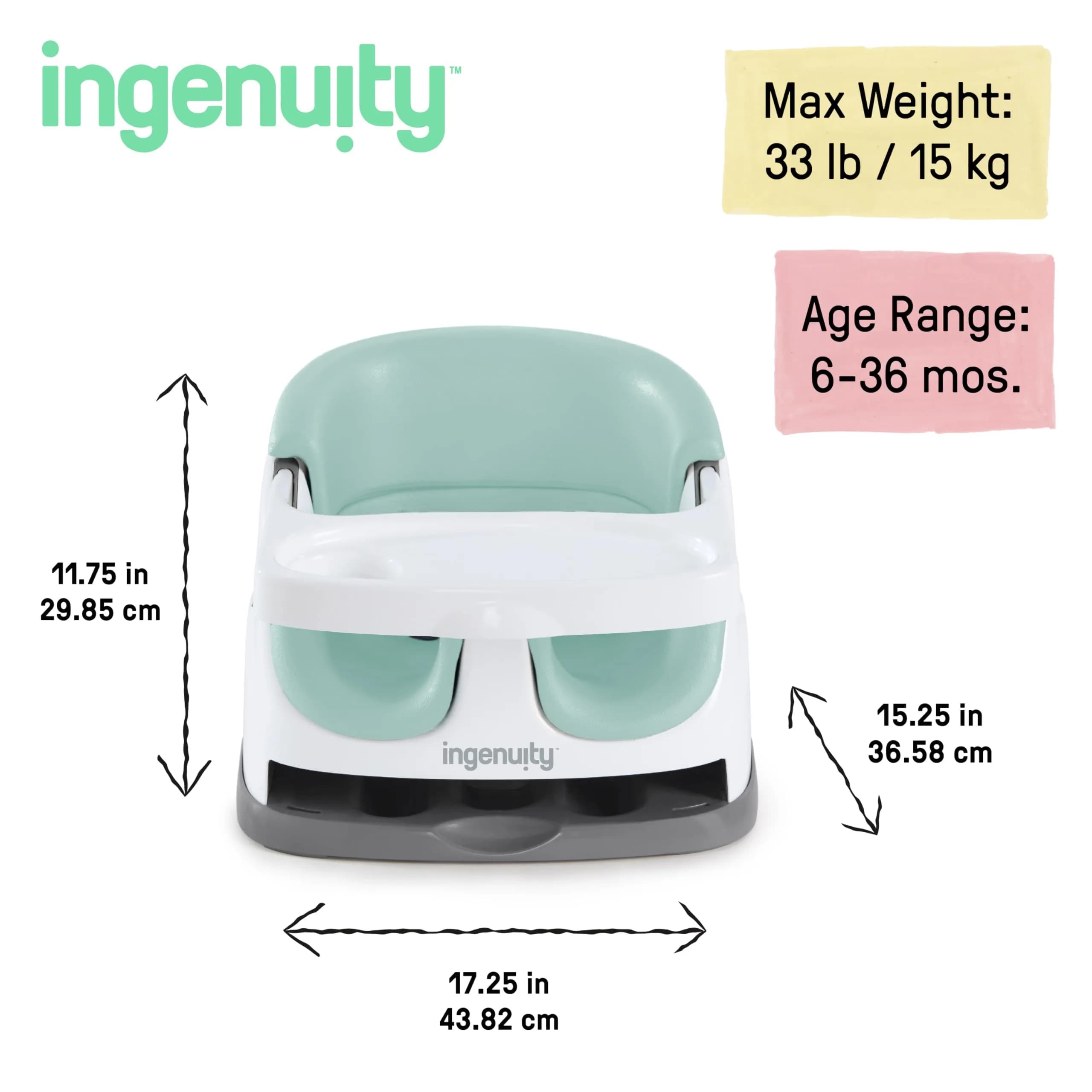 Ingenuity Baby Base 2-in-1 Booster Feeding and Floor Seat with Self-Storing Tray - Mist | 43.8cm x 29.9cm x 38.7cm - view 6