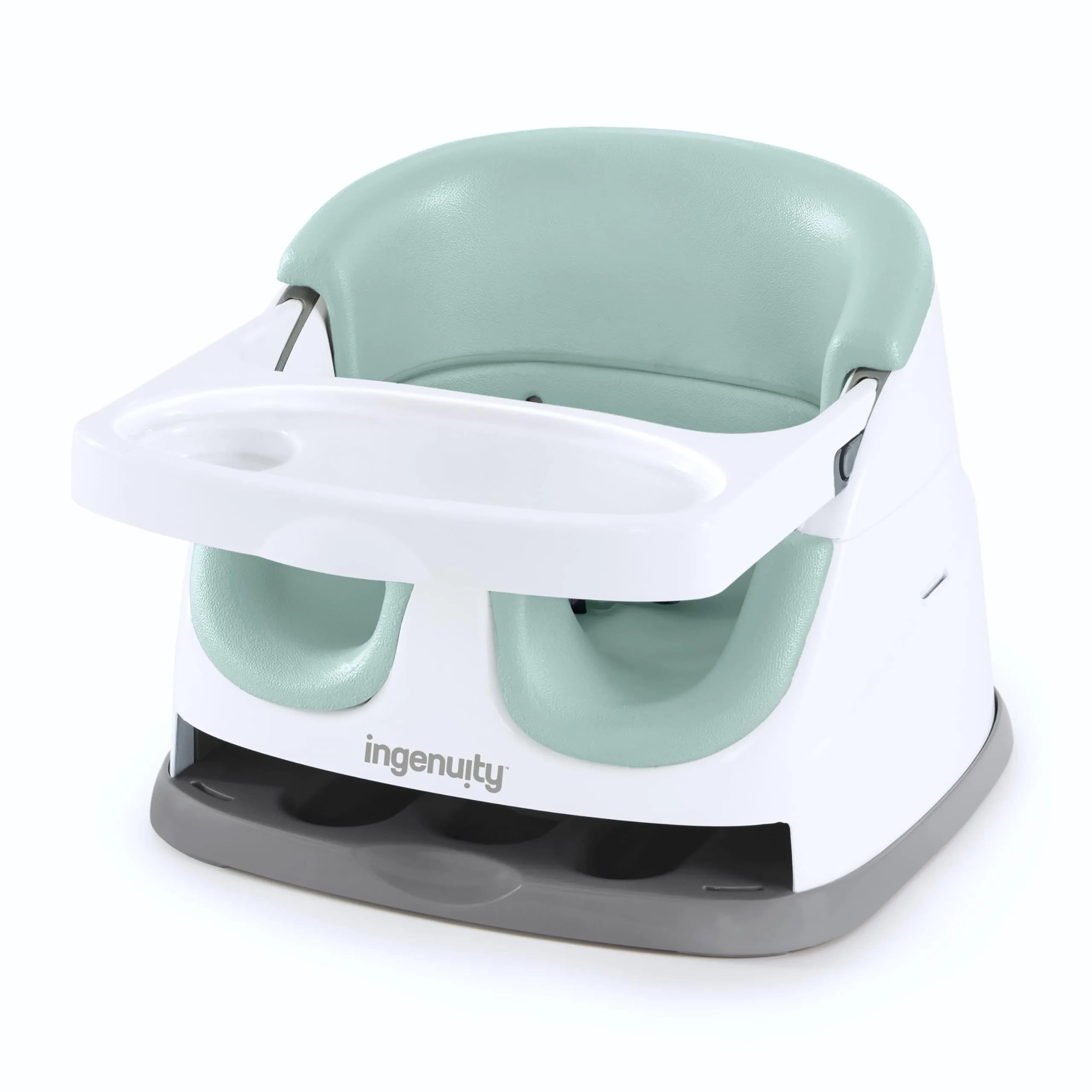 Ingenuity Baby Base 2-in-1 Booster Feeding and Floor Seat with Self-Storing Tray - Mist | 43.8cm x 29.9cm x 38.7cm