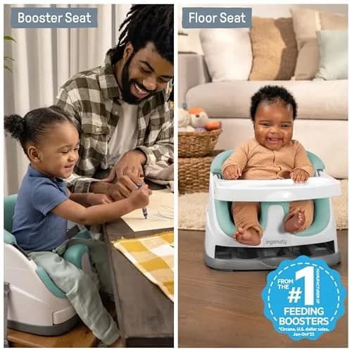 Ingenuity Baby Base 2-in-1 Booster Feeding and Floor Seat with Self-Storing Tray - Mist | 43.8cm x 29.9cm x 38.7cm thumbnail 2