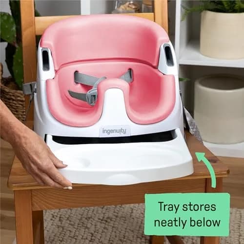 Ingenuity Baby Base 2-in-1 Booster Feeding and Floor Seat with Self-Storing Tray - Peony | 36 cm (14.2 in) Wide thumbnail 5