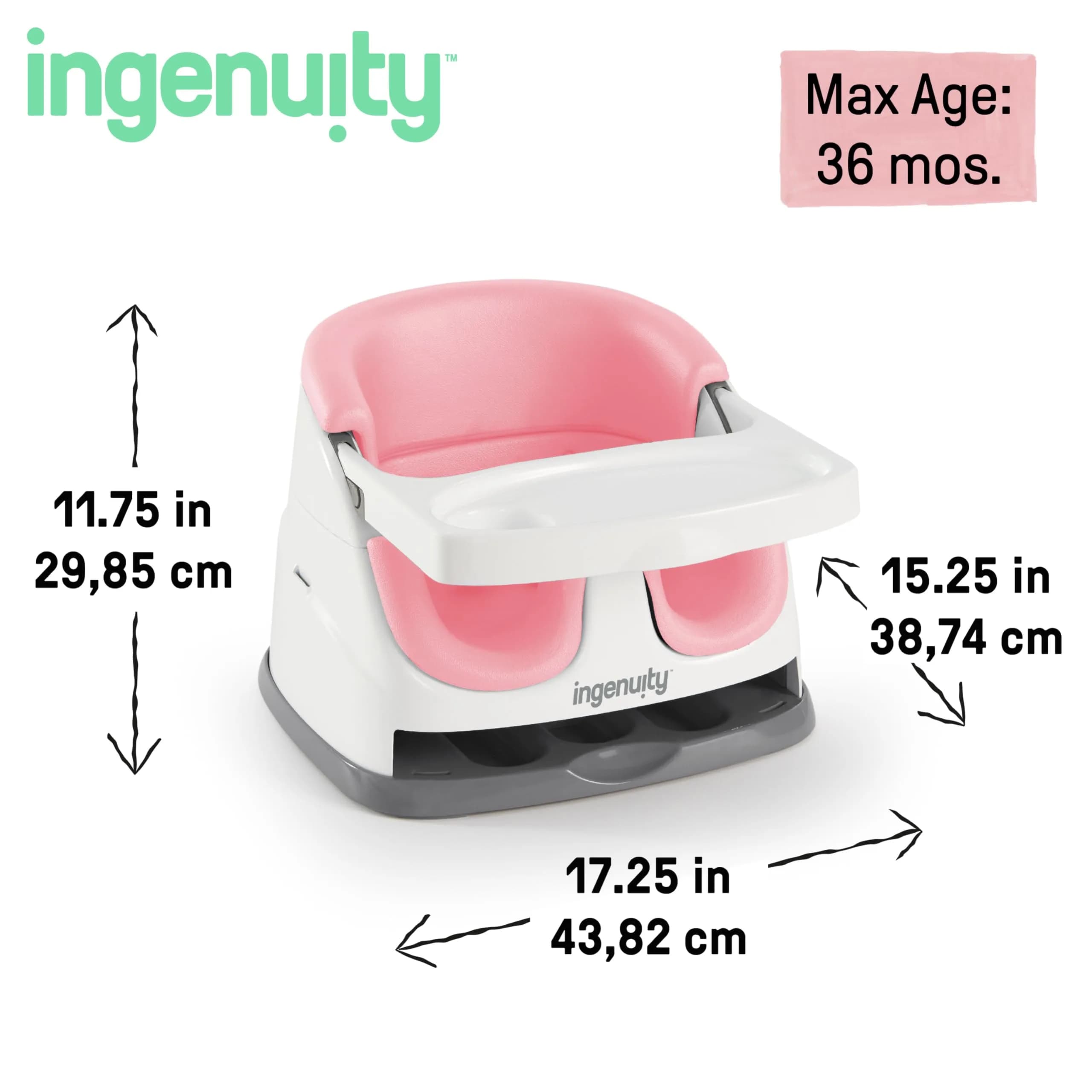 Ingenuity Baby Base 2-in-1 Booster Feeding and Floor Seat with Self-Storing Tray - Peony | 36 cm (14.2 in) Wide - view 6
