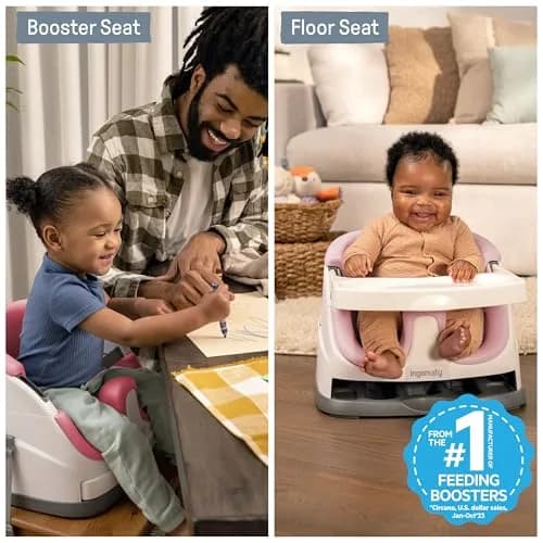 Ingenuity Baby Base 2-in-1 Booster Feeding and Floor Seat with Self-Storing Tray - Peony | 36 cm (14.2 in) Wide thumbnail 2