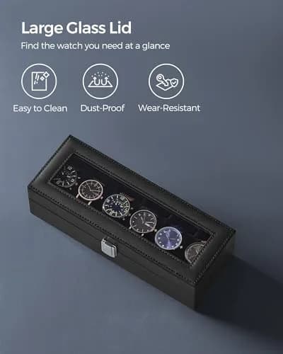 SONGMICS Watch Box 6-Slot with Large Glass Lid | Classic Jewelry & Watch Organizer thumbnail 4
