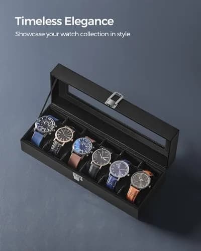 SONGMICS Watch Box 6-Slot with Large Glass Lid | Classic Jewelry & Watch Organizer thumbnail 5