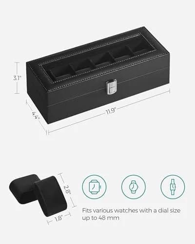 SONGMICS Watch Box 6-Slot with Large Glass Lid | Classic Jewelry & Watch Organizer thumbnail 6