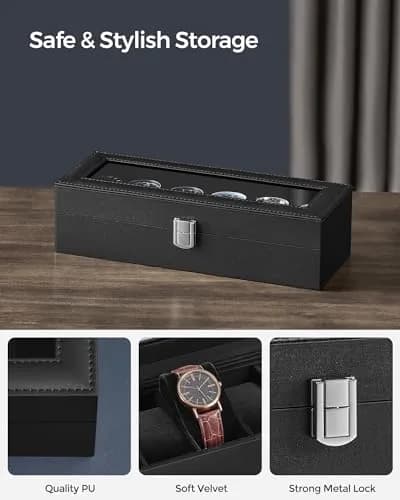 SONGMICS Watch Box 6-Slot with Large Glass Lid | Classic Jewelry & Watch Organizer thumbnail 3