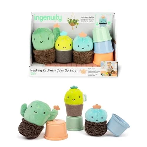 Ingenuity Calm Springs Nesting Rattles for Baby 3 Months & Up, Stackable Toys, BPA-Free Multi-Texture Rattle Set of 3, Unisex thumbnail 1
