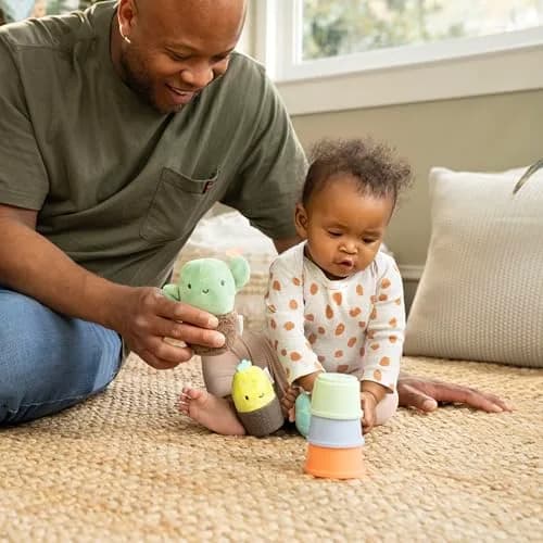 Ingenuity Calm Springs Nesting Rattles for Baby 3 Months & Up, Stackable Toys, BPA-Free Multi-Texture Rattle Set of 3, Unisex thumbnail 8