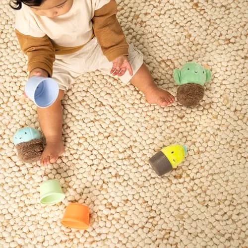 Ingenuity Calm Springs Nesting Rattles for Baby 3 Months & Up, Stackable Toys, BPA-Free Multi-Texture Rattle Set of 3, Unisex thumbnail 9
