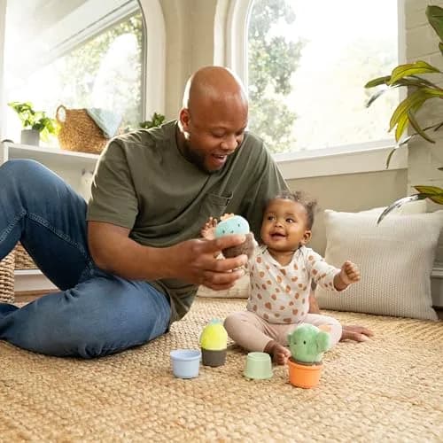 Ingenuity Calm Springs Nesting Rattles for Baby 3 Months & Up, Stackable Toys, BPA-Free Multi-Texture Rattle Set of 3, Unisex thumbnail 3