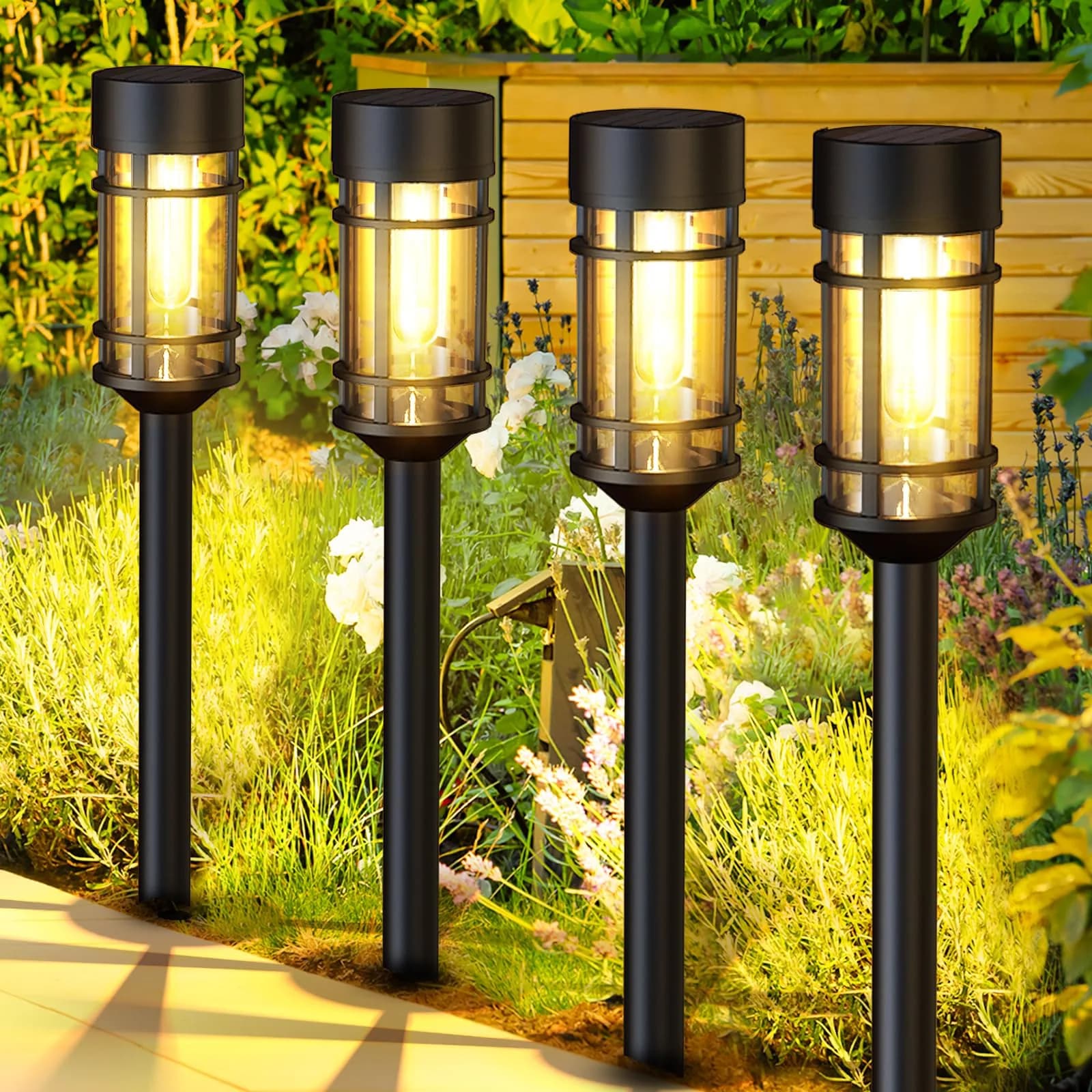 ILANCK Solar Pathway Lights 8 Pack 21" Waterproof Metal & Glass Outdoor Garden Decor - main product image