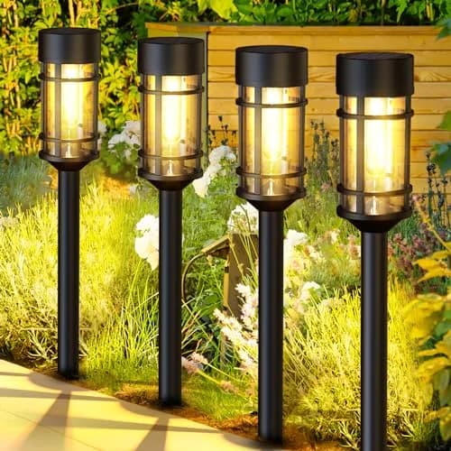 ILANCK Solar Pathway Lights 8 Pack 21" Waterproof Metal & Glass Outdoor Garden Decor thumbnail 1
