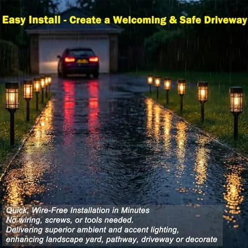 ILANCK Solar Pathway Lights 8 Pack 21" Waterproof Metal & Glass Outdoor Garden Decor thumbnail 5
