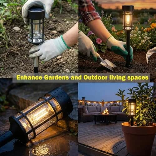 ILANCK Solar Pathway Lights 8 Pack 21" Waterproof Metal & Glass Outdoor Garden Decor thumbnail 6