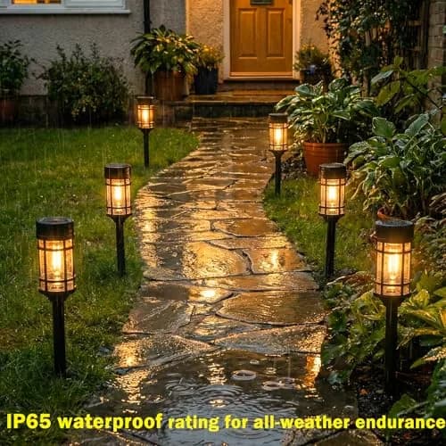 ILANCK Solar Pathway Lights 8 Pack 21" Waterproof Metal & Glass Outdoor Garden Decor thumbnail 7