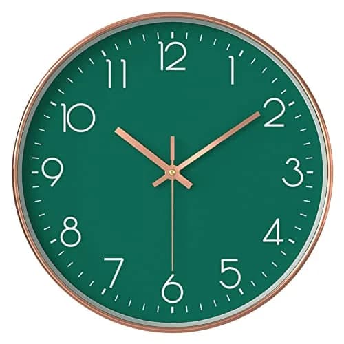 YTAONS 12 in Wall Clock Non-Ticking Quartz Silent Battery Operated Round Clocks (Green) | Modern Living Room Decor thumbnail 1