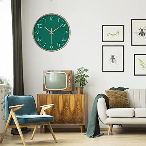 YTAONS 12 in Wall Clock Non-Ticking Quartz Silent Battery Operated Round Clocks (Green) | Modern Living Room Decor thumbnail 4