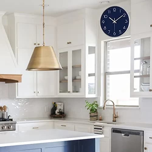 YTAONS 12-inch Silent Non-Ticking Wall Clock with Arabic Numerals | Modern Navy Blue Decor thumbnail 8
