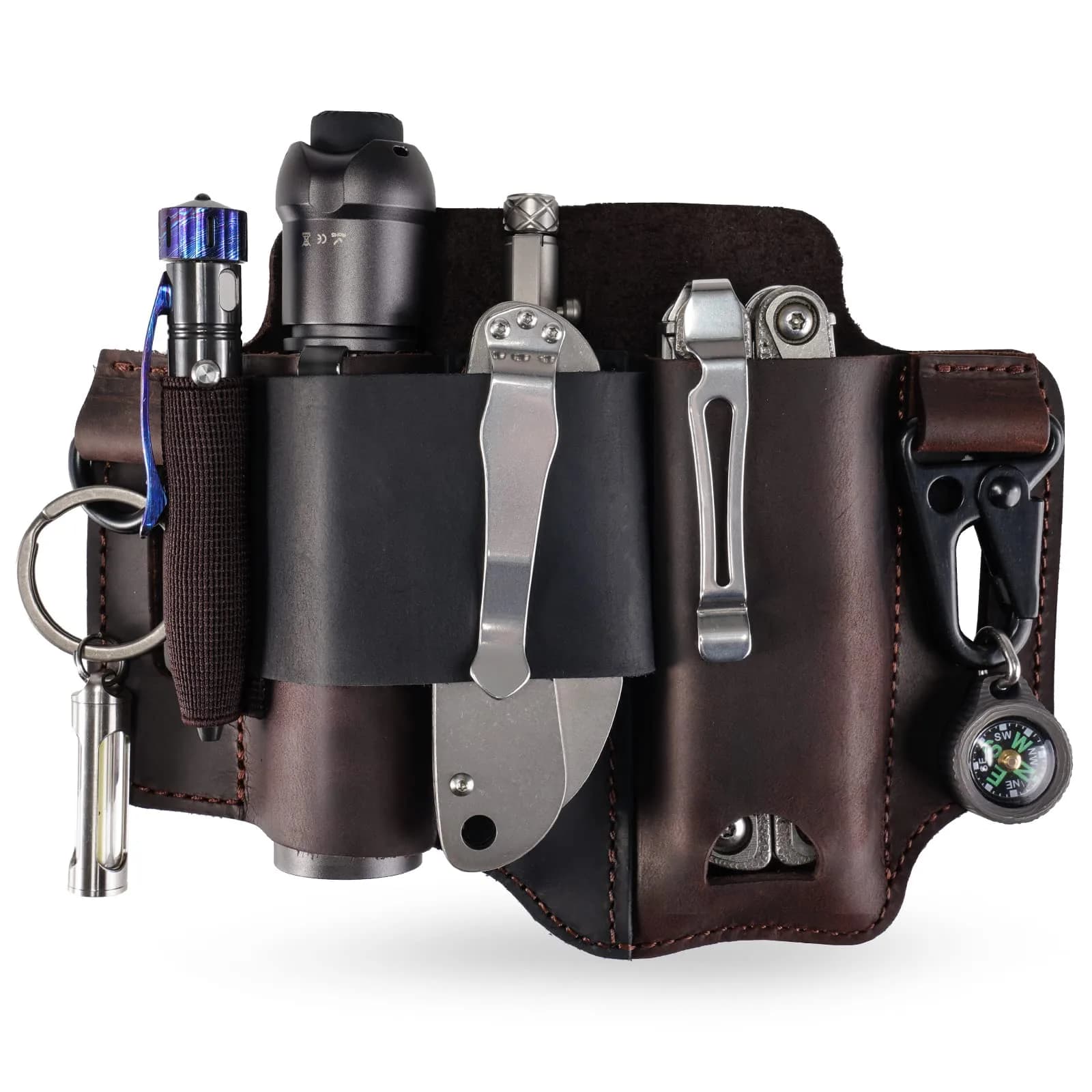 Sayram ST1 Leather Multitool Sheath with Clip, 100g (3.5oz) | EDC Belt Organizer for Leatherman Tools, Pen, Keychain