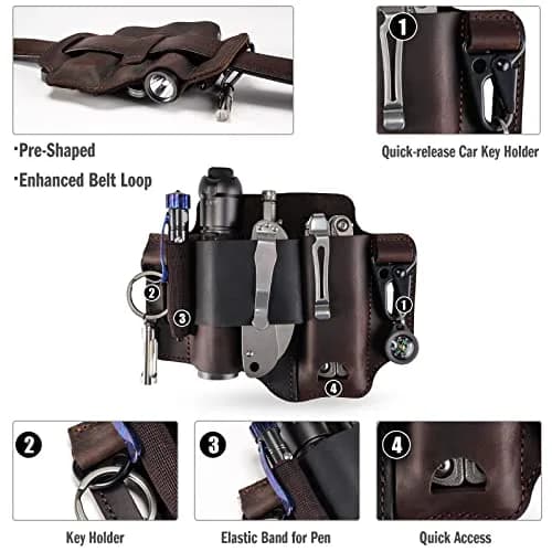 Sayram ST1 Leather Multitool Sheath with Clip, 100g (3.5oz) | EDC Belt Organizer for Leatherman Tools, Pen, Keychain thumbnail 4