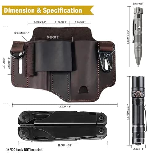 Sayram ST1 Leather Multitool Sheath with Clip, 100g (3.5oz) | EDC Belt Organizer for Leatherman Tools, Pen, Keychain thumbnail 5