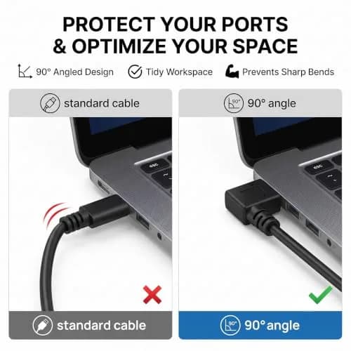 Oxsubor USB C 90 Degree Right Angle Cable Extension USB 3.0 Type c Cable Left Angle Male (25cm / 9.8in, Black, 2-Pack) thumbnail 2