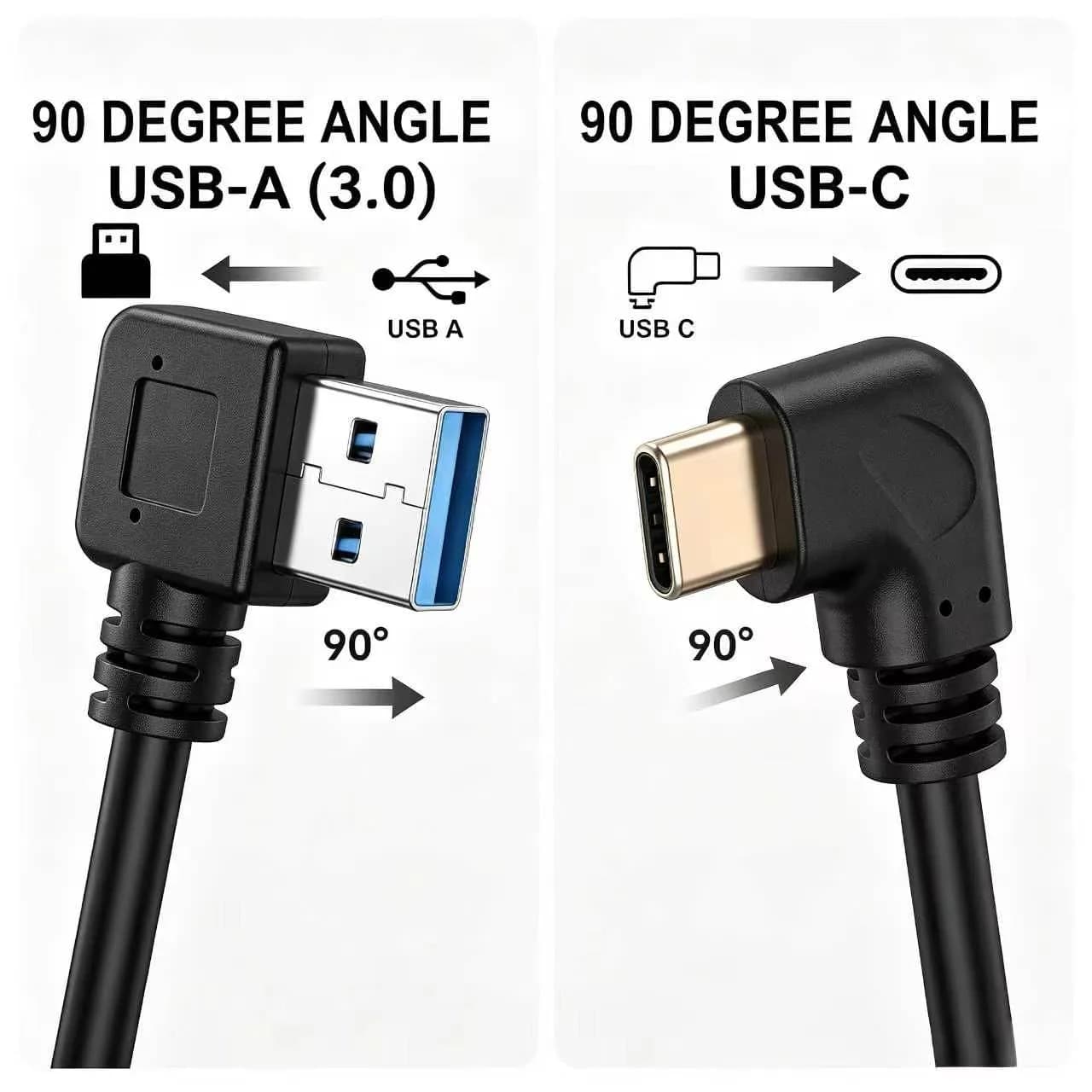Oxsubor USB C 90 Degree Right Angle Cable Extension USB 3.0 Type c Cable Left Angle Male (25cm / 9.8in, Black, 2-Pack) - view 3