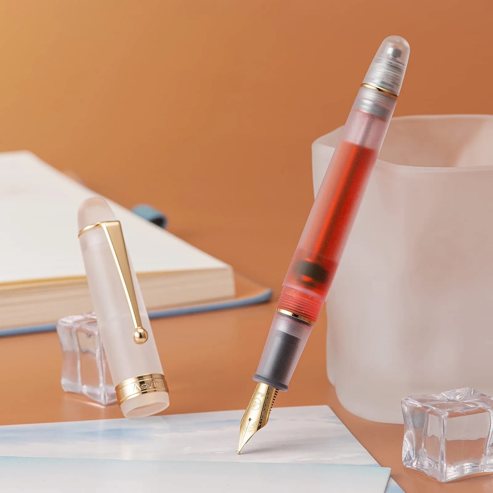 Asvine V126 Vacuum Filling Fountain Pen Medium Nib, Frosted Clear Acrylic, 14.8cm (5.8in) | Smooth Writing Instrument - view 4