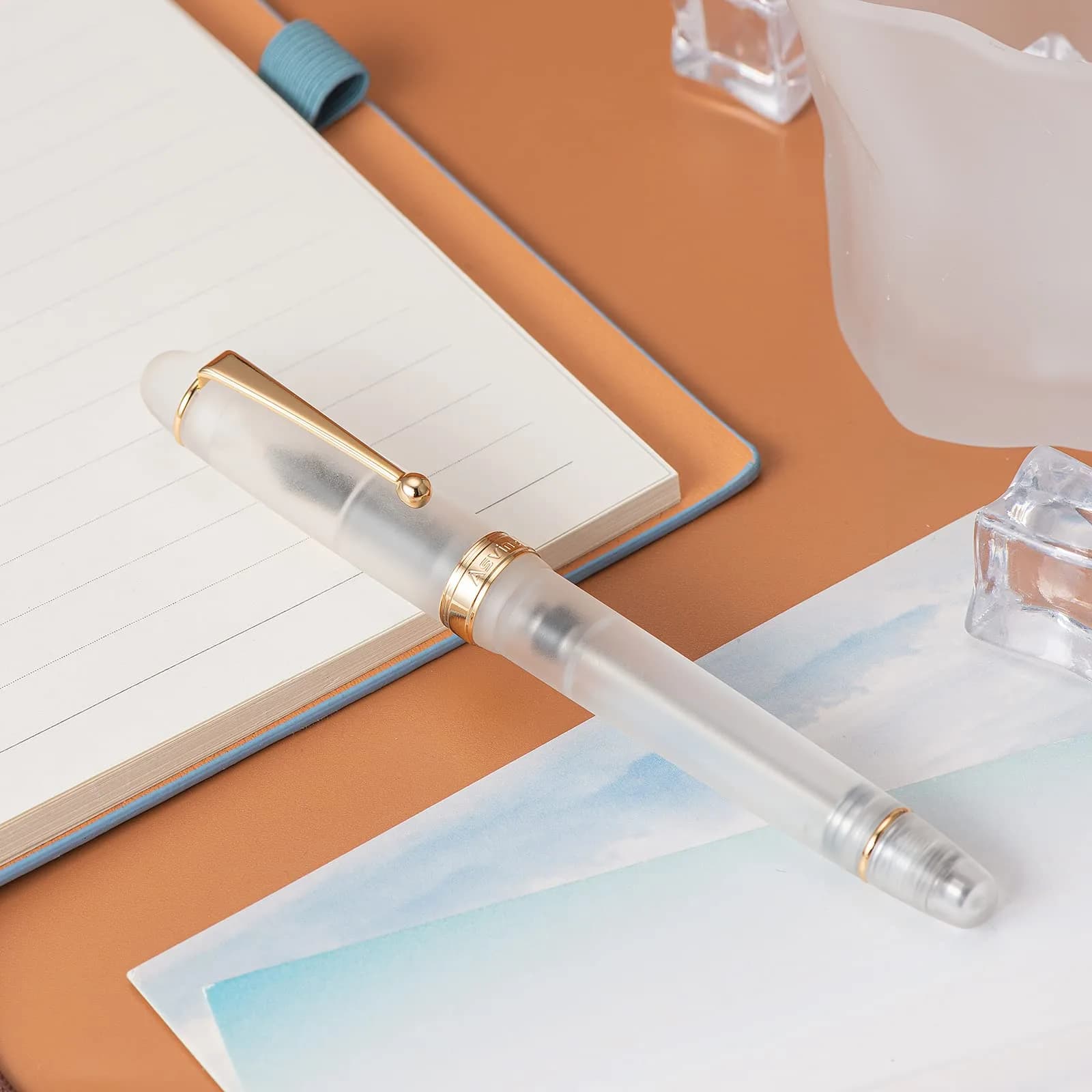 Asvine V126 Vacuum Filling Fountain Pen Medium Nib, Frosted Clear Acrylic, 14.8cm (5.8in) | Smooth Writing Instrument - view 7