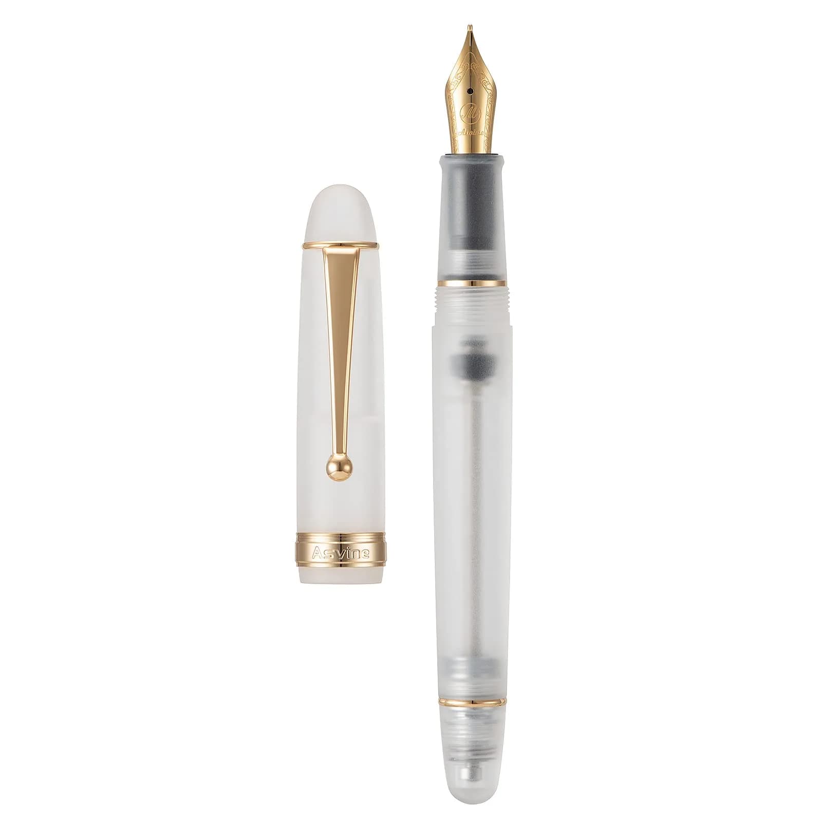 Asvine V126 Vacuum Filling Fountain Pen Gold Plated Fine Point, Frosted Transparent Acrylic Pen with Gift Case - main product image