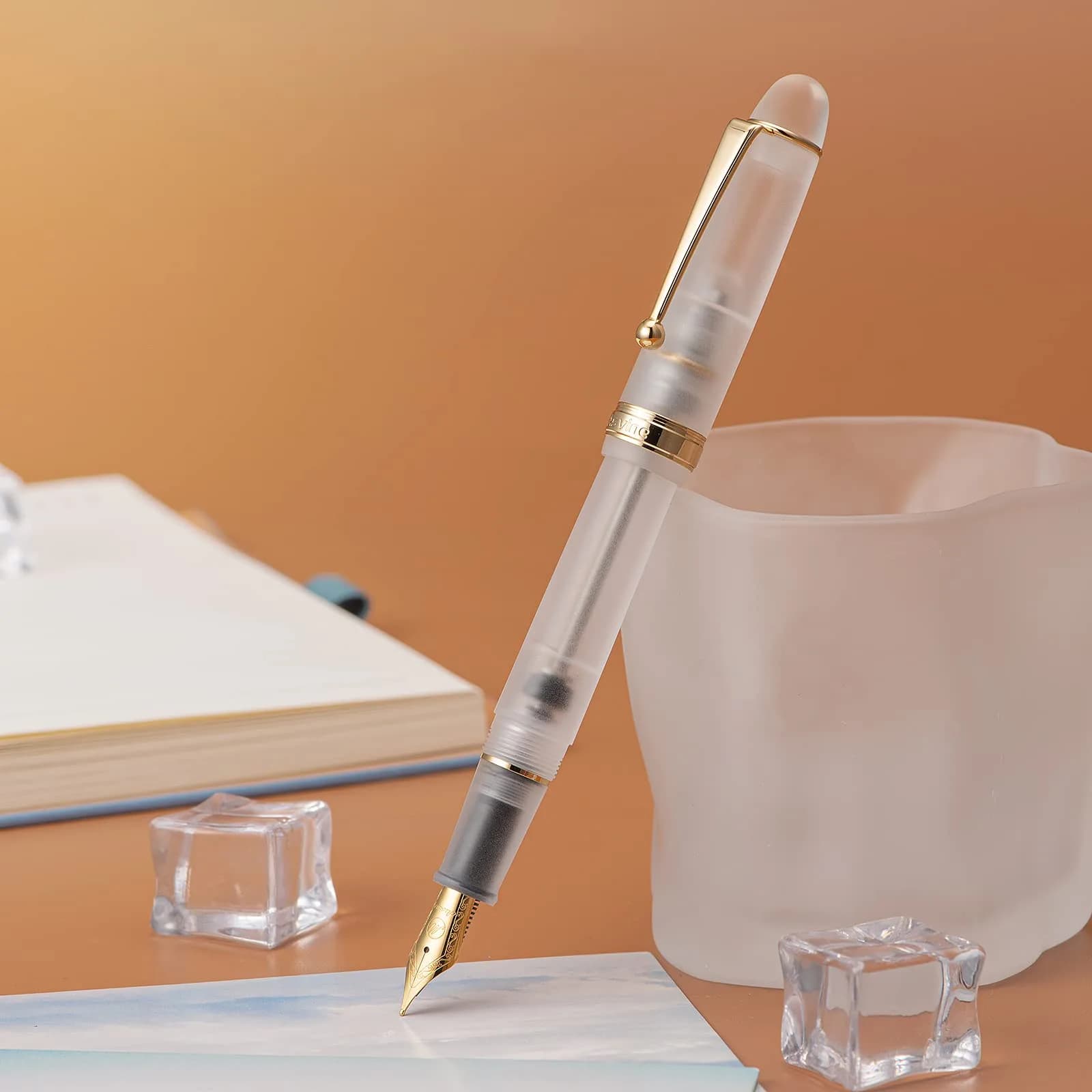 Asvine V126 Vacuum Filling Fountain Pen Gold Plated Fine Point, Frosted Transparent Acrylic Pen with Gift Case - view 8