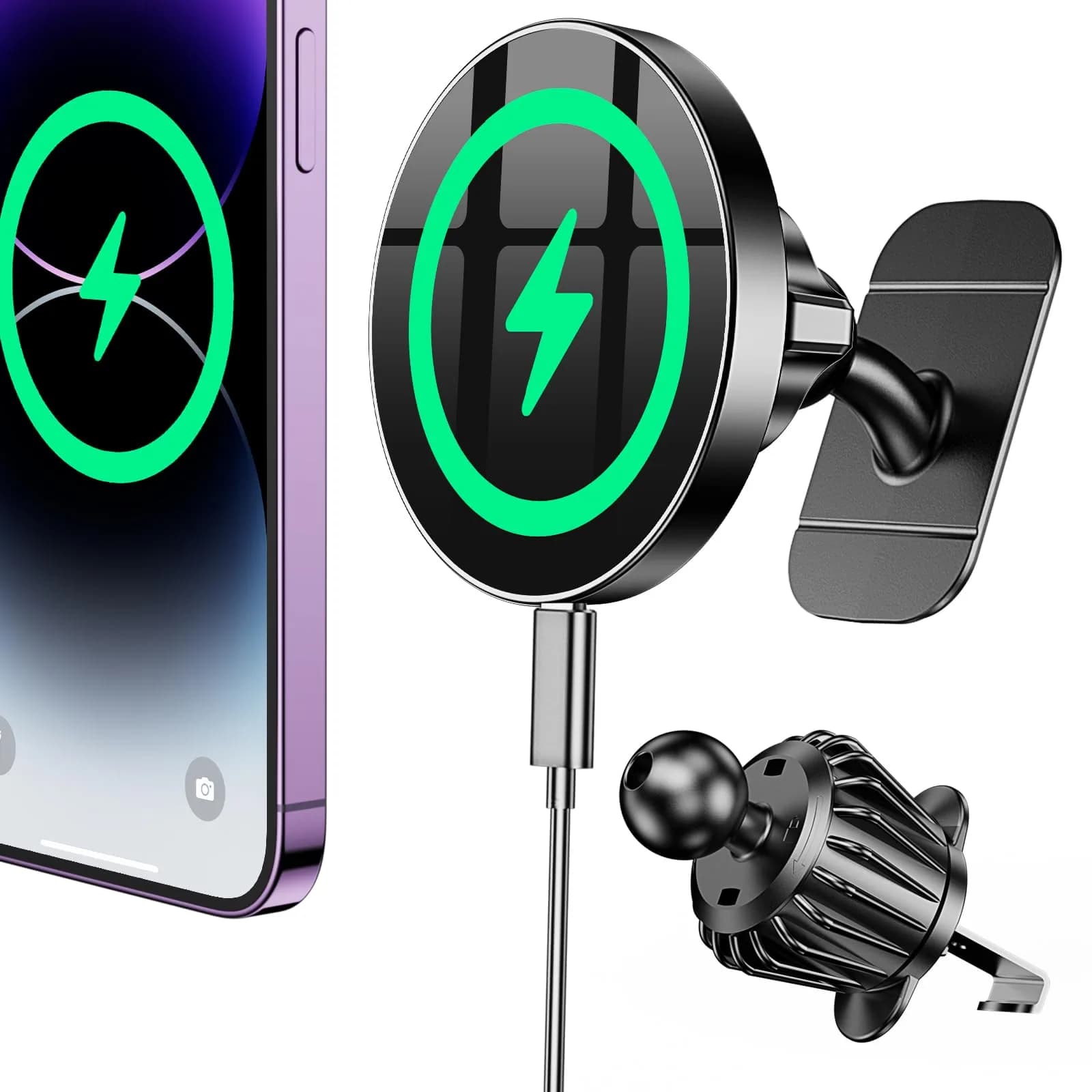 Coolpow Magsafe Car Mount Charger 15W | Magnetic Wireless Car Charger for iPhone