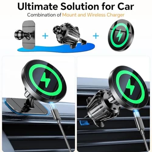 Coolpow Magsafe Car Mount Charger 15W | Magnetic Wireless Car Charger for iPhone thumbnail 2