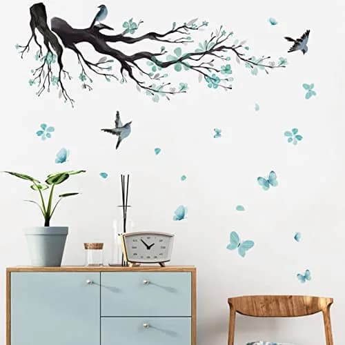 BWCXXZH Watercolor Blue Flower Wall Stickers | Reusable DIY Wall Decor for Nursery & Living Room thumbnail 6