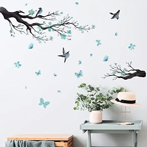 BWCXXZH Watercolor Blue Flower Wall Stickers | Reusable DIY Wall Decor for Nursery & Living Room thumbnail 2