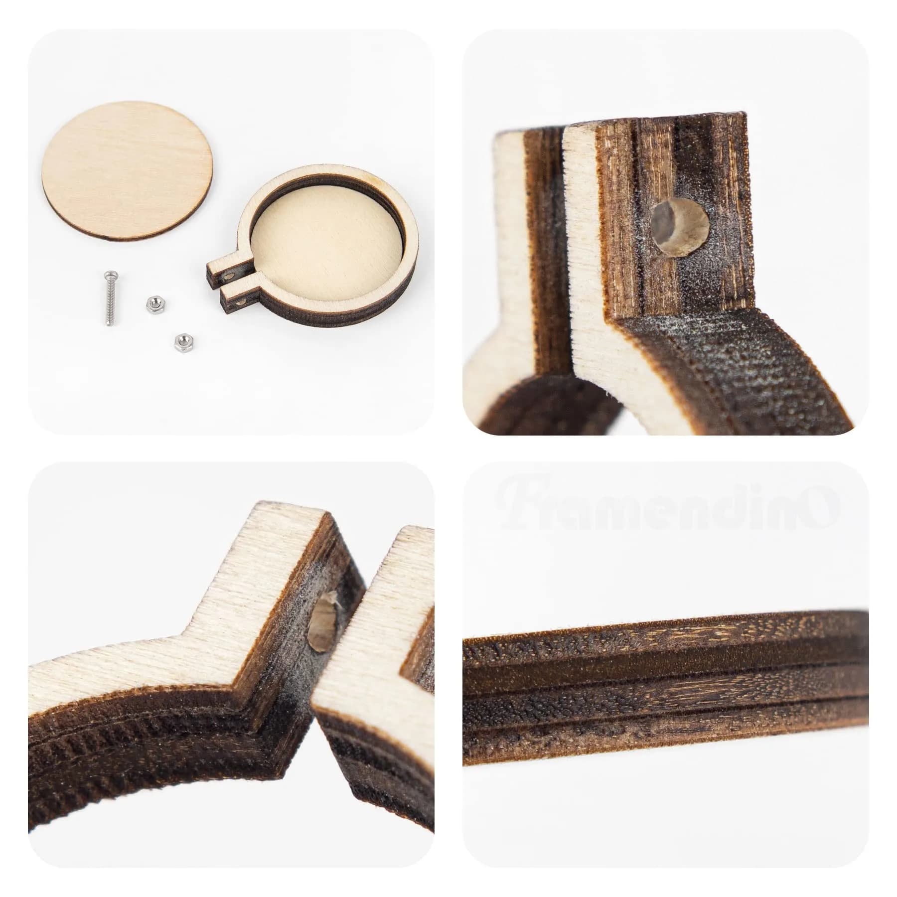 Framendino Mini Embroidery Hoop Wood Ring 4.8 cm (1.9"x1.6") | DIY Pendant Frame Craft Set of 10 - view 7