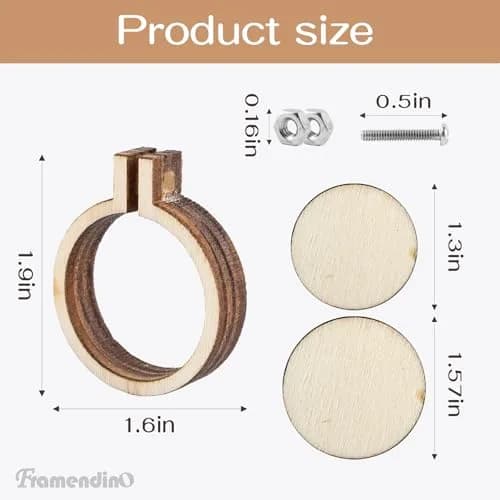 Framendino Mini Embroidery Hoop Wood Ring 4.8 cm (1.9"x1.6") | DIY Pendant Frame Craft Set of 10 thumbnail 2