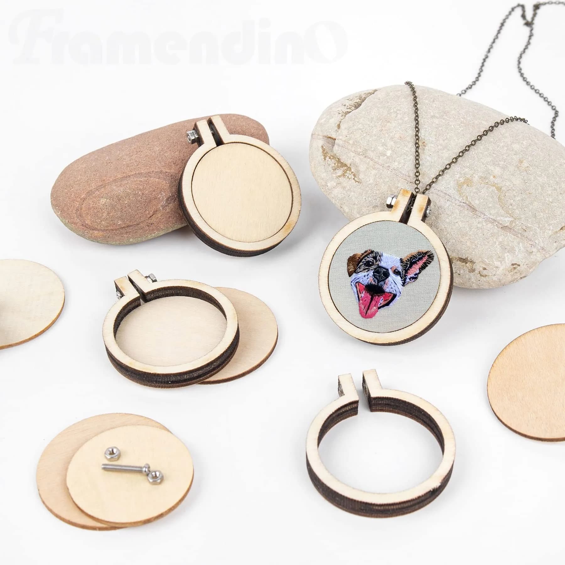Framendino Mini Embroidery Hoop Wood Ring 4.8 cm (1.9"x1.6") | DIY Pendant Frame Craft Set of 10 - view 3