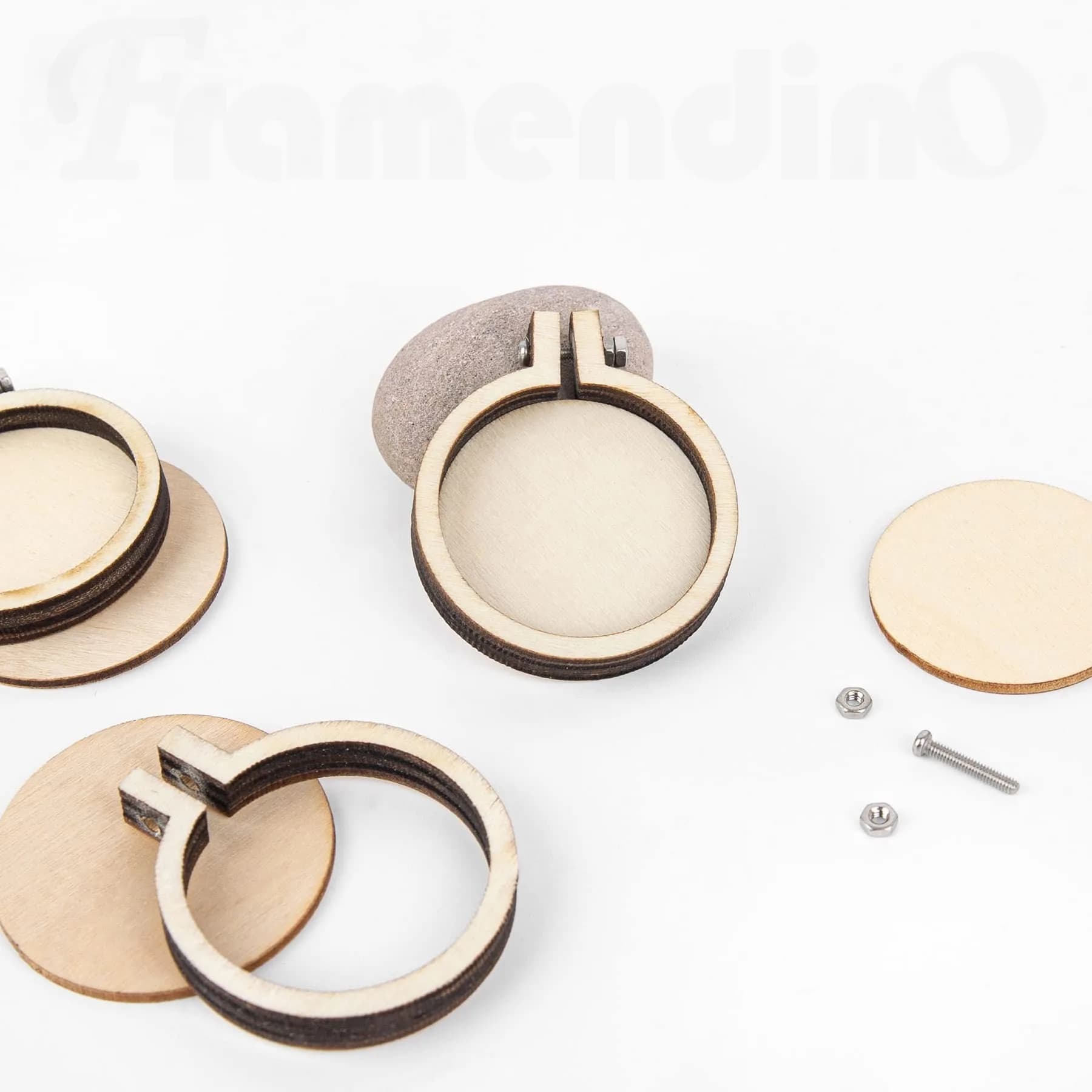 Framendino Mini Embroidery Hoop Wood Ring 4.8 cm (1.9"x1.6") | DIY Pendant Frame Craft Set of 10 - view 4