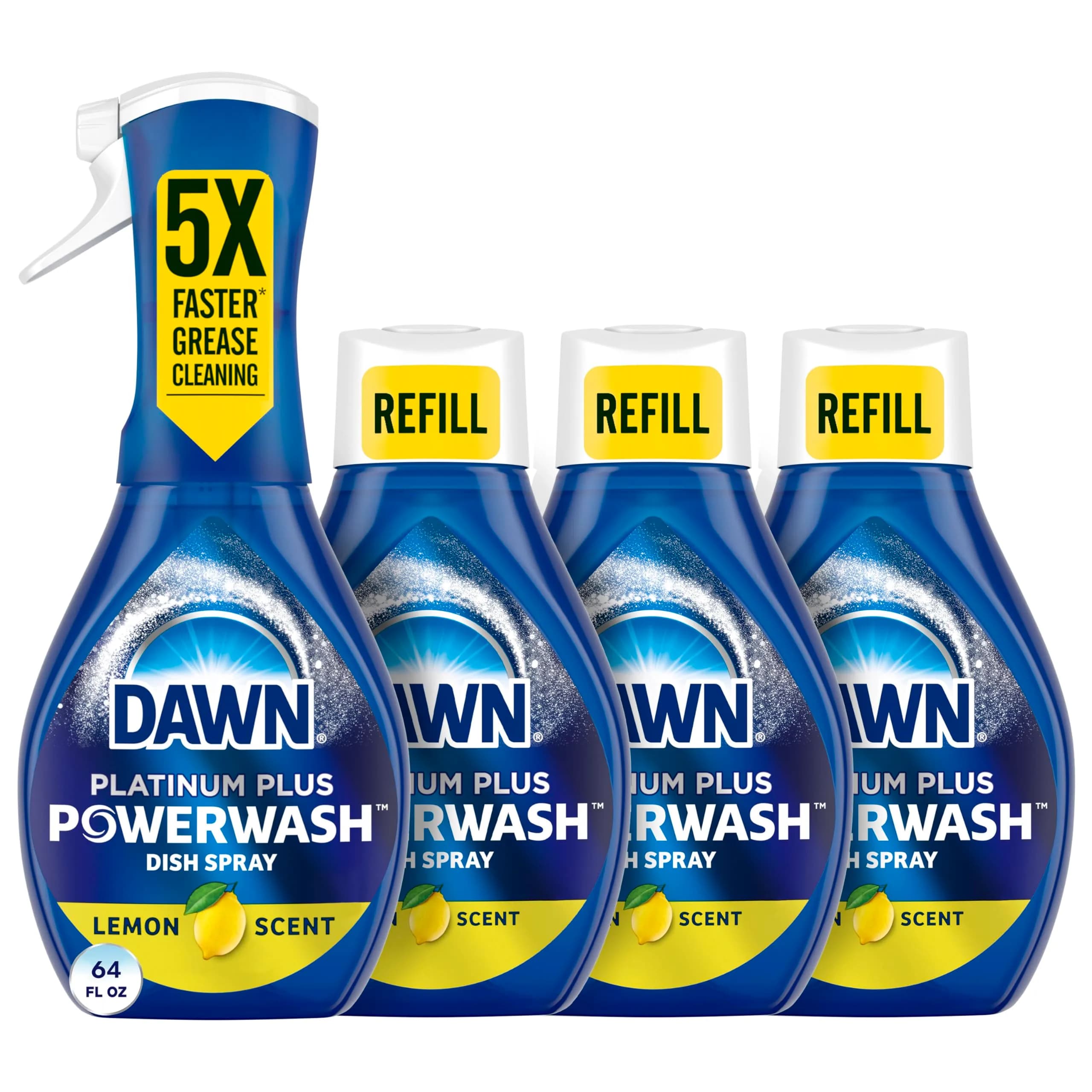 Dawn Powerwash Dish Spray Lemon 1920ml (64 Fl Oz) | Removes 99% Grease in Half Time — 16 Fl Oz